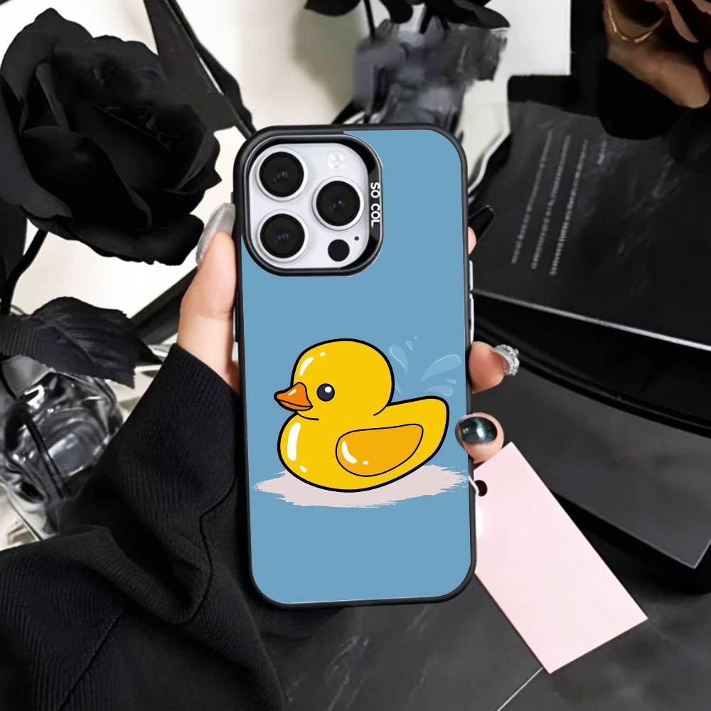 Adorable Yellow D-Duck Phone Case For iPhone17,16,15,14,13,12,11 Plus,Pro Max Colored Silver Plated Inside Cover