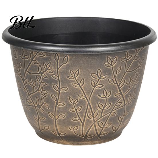 Stable Heavy Duty Plant Pots 12 Inch Thickened Flower for Outdoor Indoor, Plastic Leaf-Pattern Texture Large Basin with Saucer Planter Drainage Hole &