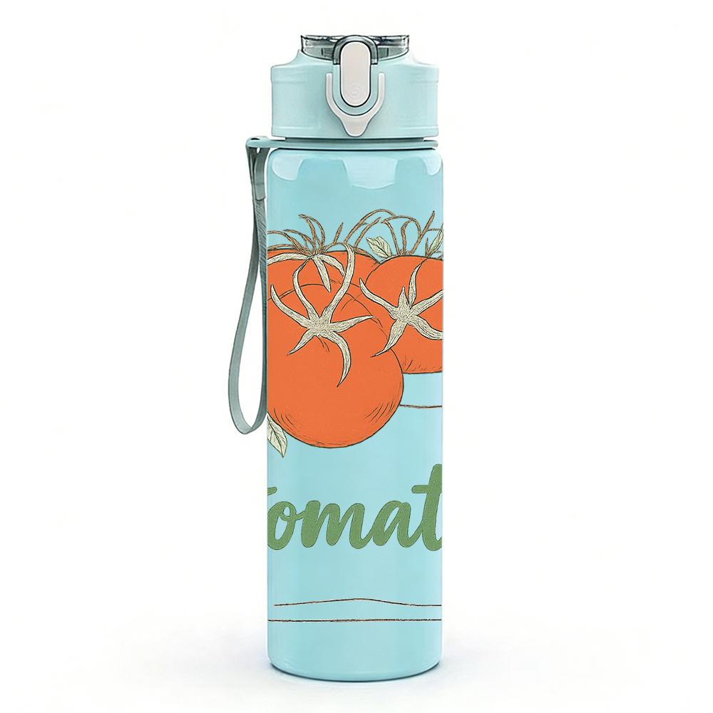 1PC Retro Tomato Label Art 750ml Color Plastic Sports Water Bottle Leakproof Flip Straw Lid Suitable for Sports Office Home Use