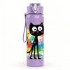 1PC Colorful Graffiti Black Cat Cartoon Print 750ml Color Plastic Sports Water Bottle Leakproof Flip Straw Lid Suitable for Sports Office Home Use