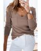 Ribbed Knit Patched V Neck Top