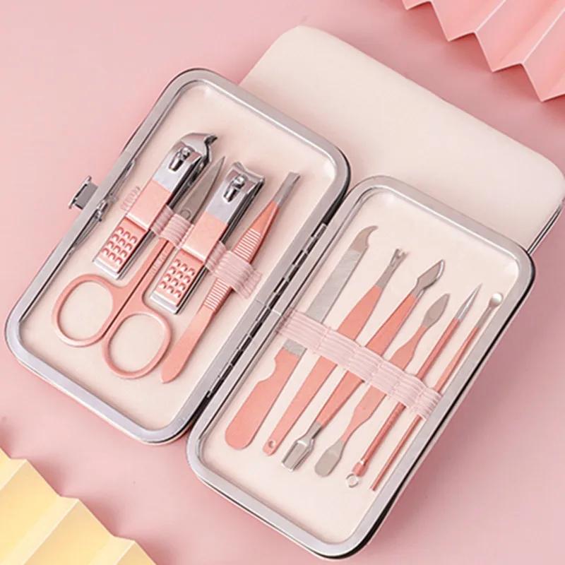 Nail Clippers Rose Gold 18piece Diagonal Exfoliating Stainless Steel Manicure Set Household Ear Spoon Scissors for Men and Women