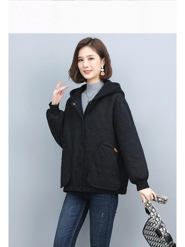2024 Women's Hooded Thick Cotton Jacket - Casual, Plus Size, Autumn/Winter Outerwear