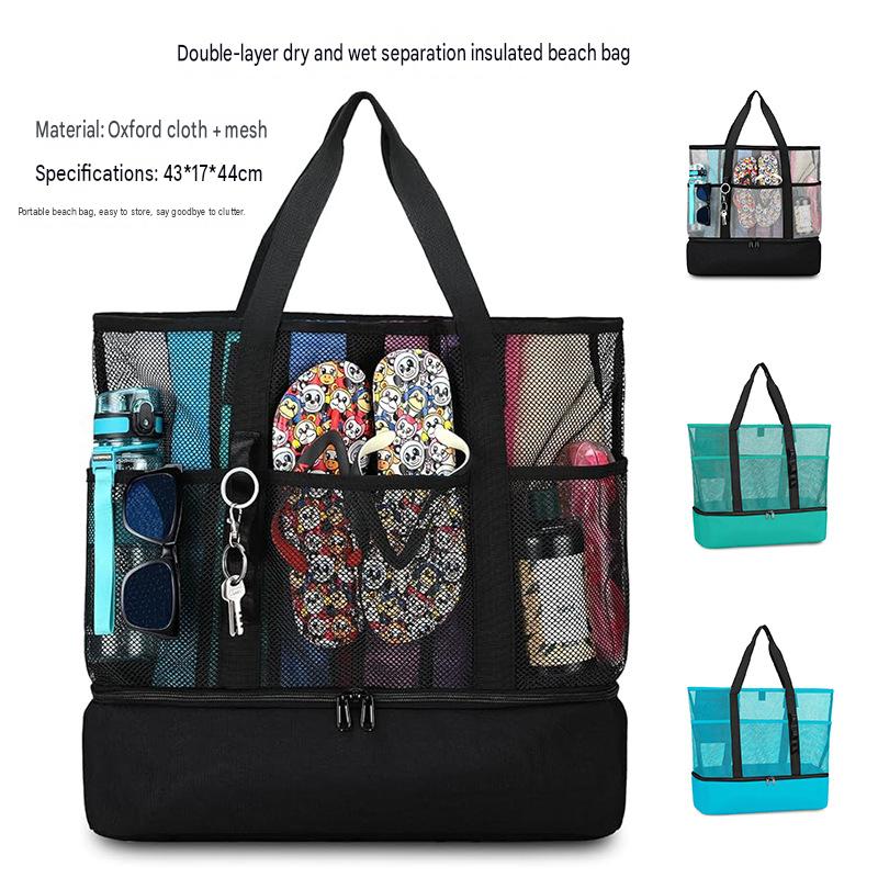 Insulated Beach Bag for Travel, Double Layer Wet Dry Separation, Portable Cooler Lunch Tote, Waterproof Picnic Bag with Large Capacity