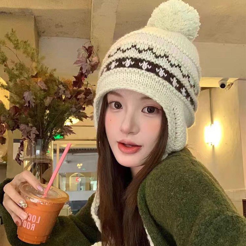 Warm Fair Isle Style Beanies Wool Ear Protection Hat Jacquard Knitted Hat Apparel Accessories