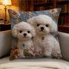 2D Bichon Frise Pillow Cover Cute Puppy Floral Print Cushion Case For Sofa Couch Cozy Pet Home Decor Dog Lover Gift
