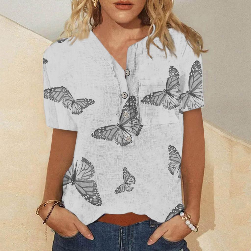 Women'S T-Shirts V Neck Short Sleeves Women'S Short Sleeve Tops Dressy Casual Summer Graphic Floral Print Fashion Shirts Tunic