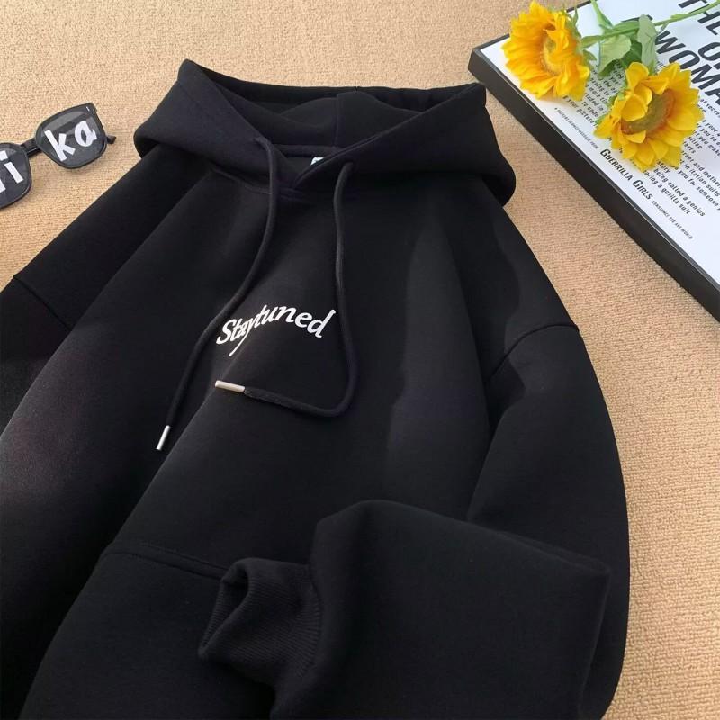 2026 Oversized Hoodie Men Women Thickened Fleece-Lined Casual Sweatshirt US Retro Style Black Gray Beige