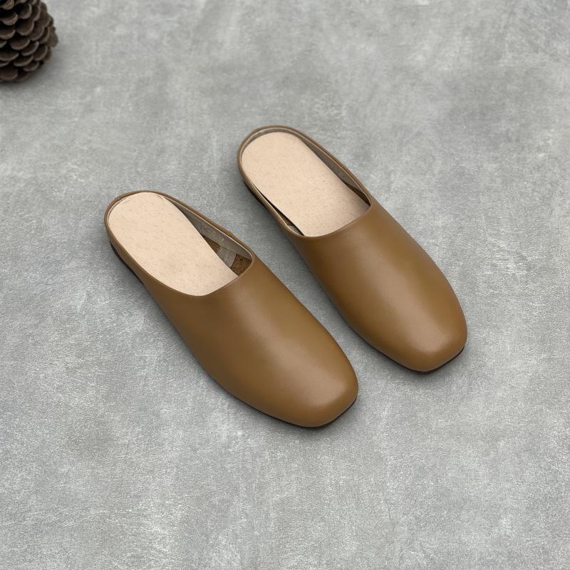 Johnature Женские тапочки из натуральной кожи, ручная работа, однотонные, мягкие, из воловьей кожи, плоские, для отдыха на открытом воздухе