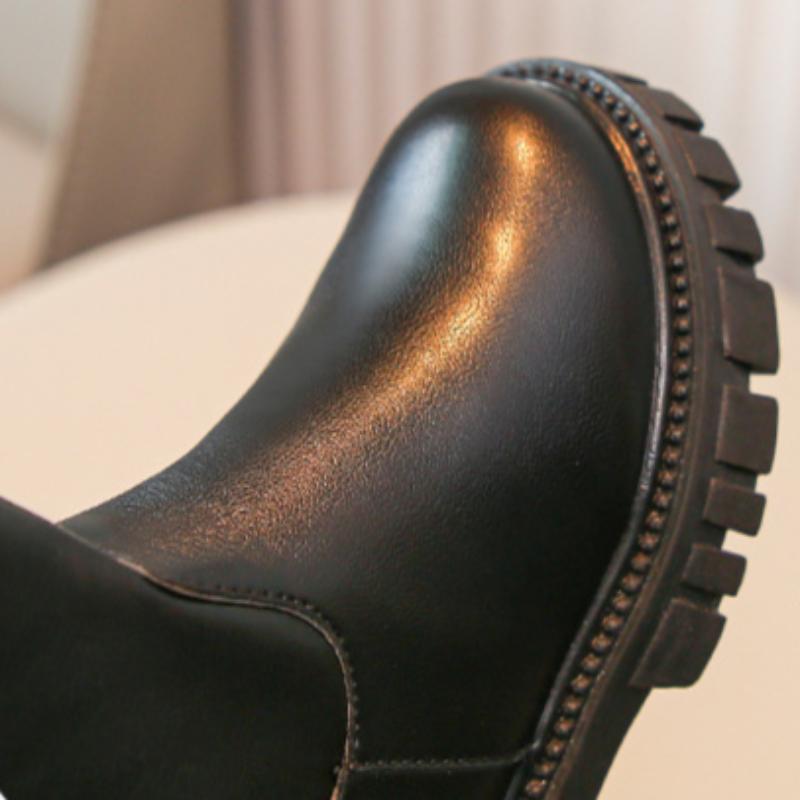 Girls' Boots Soft Bottom Side Zipper Bow Autumn New Leather Boots Korean Style Children's Boots