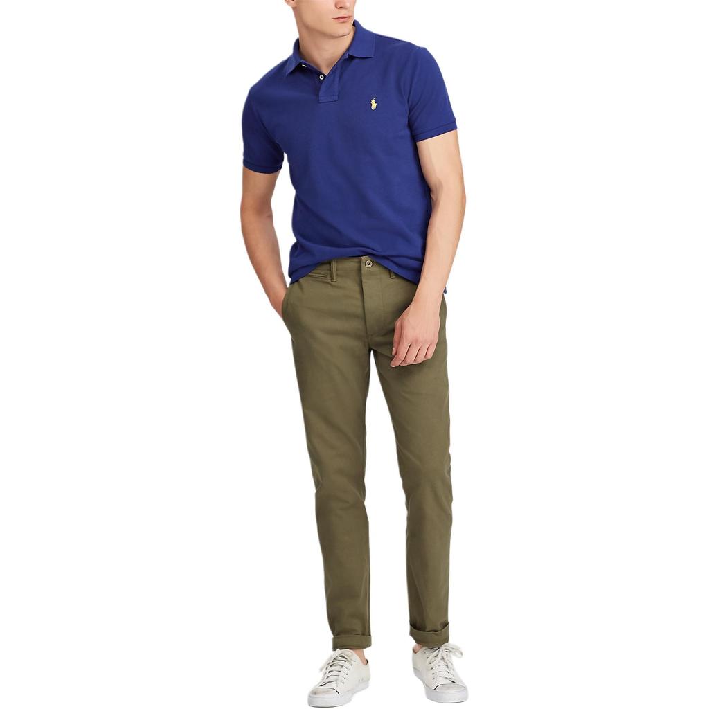 Polo Ralph Lauren однотонная рубашка поло с коротким рукавом и воротником-стойкой, мужская рубашка поло, синяя 710783656-003