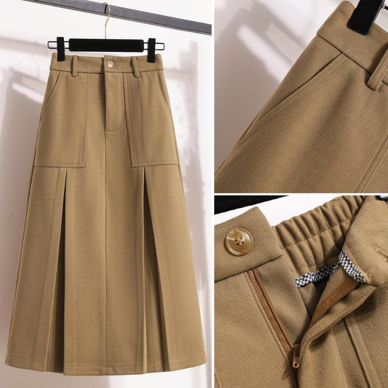 Dimanaf 2024 New Autumn Winter Plus Size Long Women Skirts Solid A-Line Oversize Lady Elegant High Waist Pleated Skirts