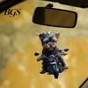 Cute Animal Pendant Design Acrylic Car Puppy Riding A Motorcycle Hanging with Whimsical Charm Lanyard Lightweight Rearview Mirror Ornament Interior