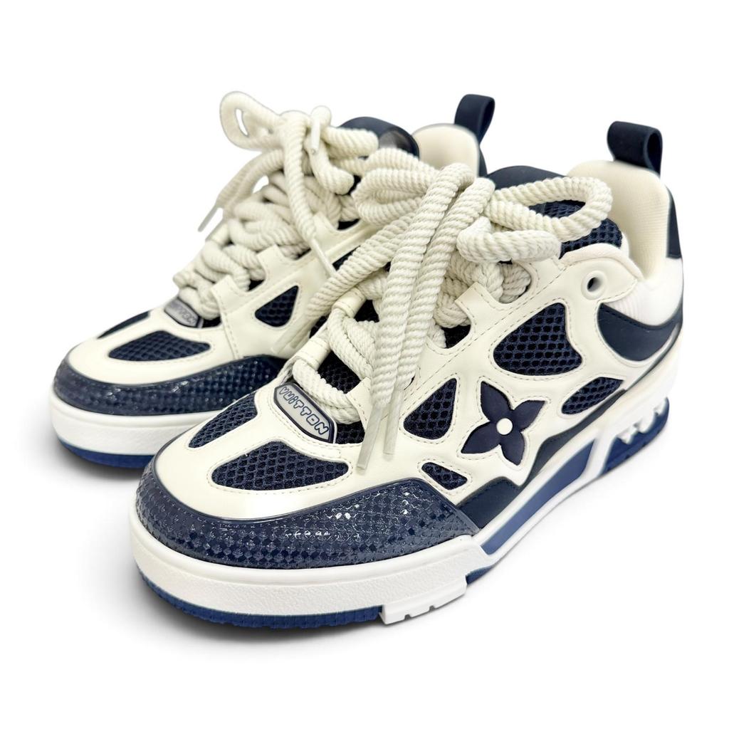 Pristine LOUIS VUITTON sneakers Logo Monogram Flower Leather Mesh Navy 36.5 Used