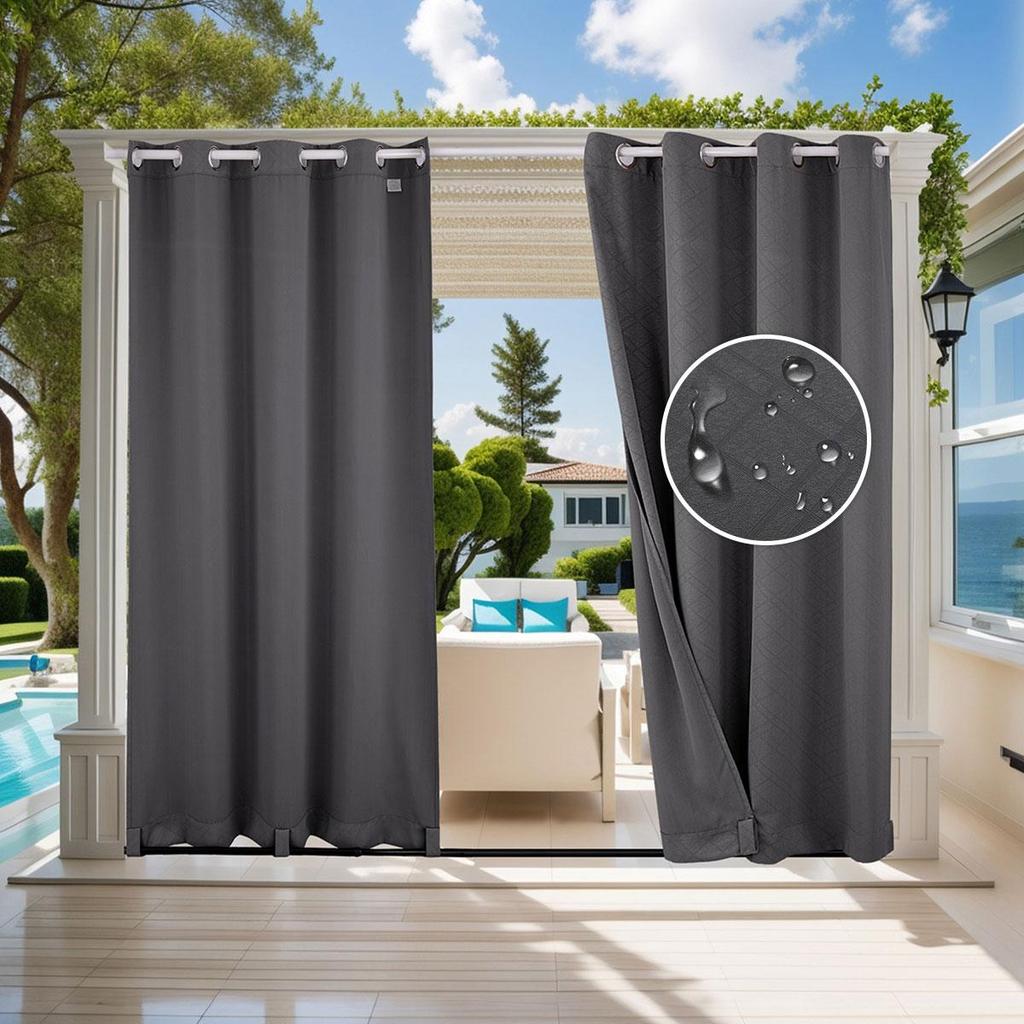 1 Panel Outdoor Curtains, Waterproof UV Protection Blackout Curtain with Eyelets, 3D Textured Indoor Outdoor Drapes for Garden, Pergola, Gazebo