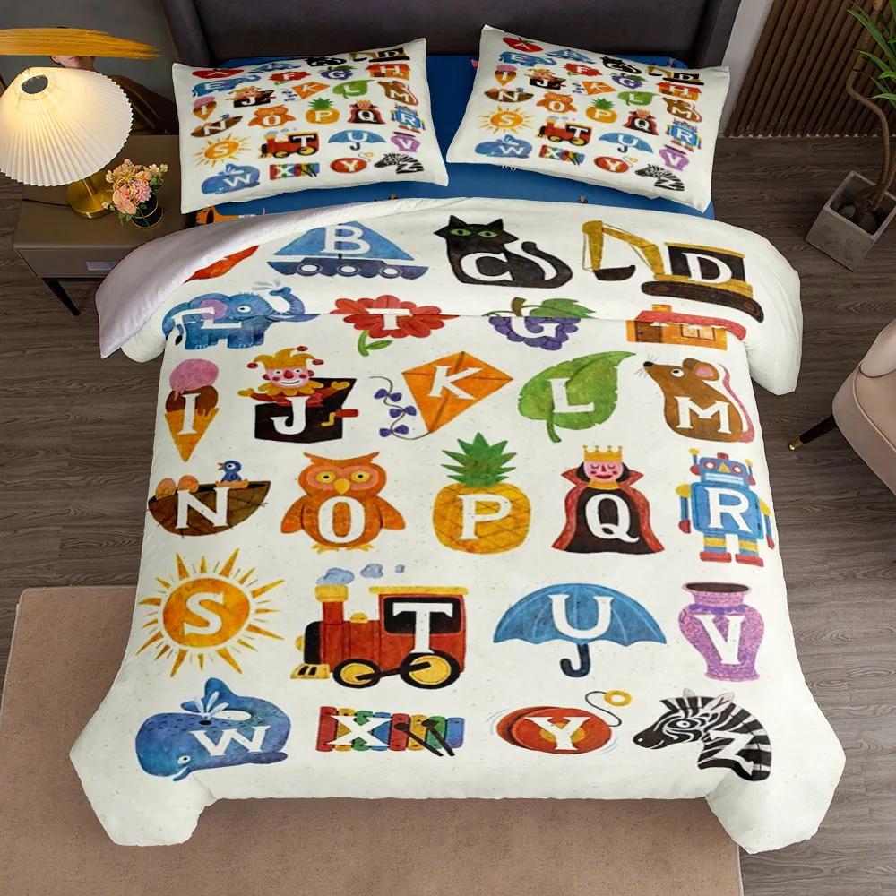 Preschool Teaching Automobiles ABC Bedding Set King Queen Double Full Twin Single Size Bed Linen Set