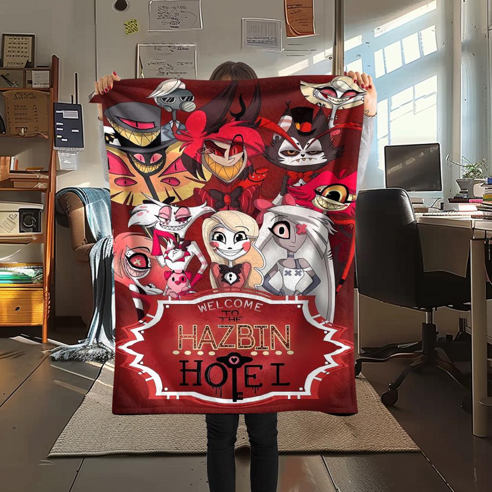 1 шт. Фланелевое одеяло с принтом Hazbin Hotel, Высокое качество, Удобное для всех сезонов, Декор для дома, Тепло и уют, Идеально для рождественских подарков