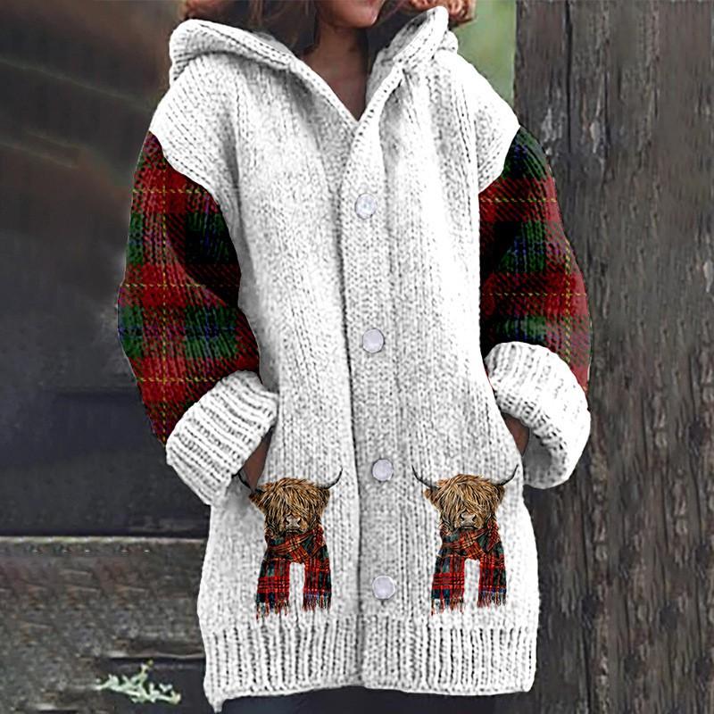 Womens 3D Animal Print Hooded Sweatshirt Casual Open Front Jacket