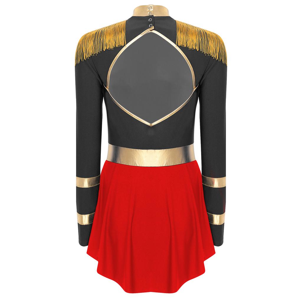 Women's Circus Ringmaster Costume Carnival Outfits Long Sleeve Keyhole Fringed Shoulder Dress