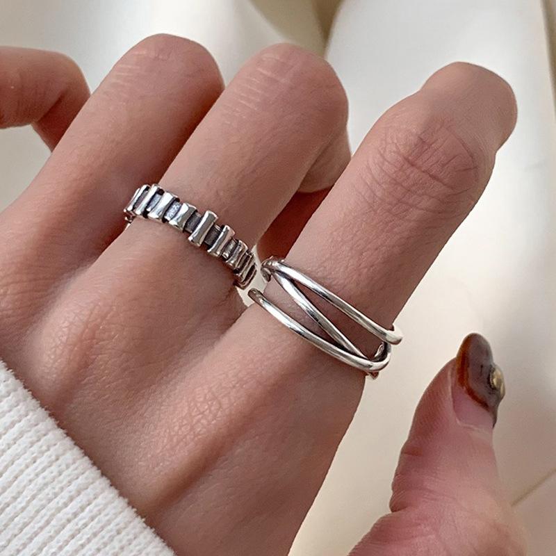 Irregular Line Ring Women's Retro Simple Double-layer Crossed Ring Adjustable Ins Tide Cold Wind Index Finger Ring