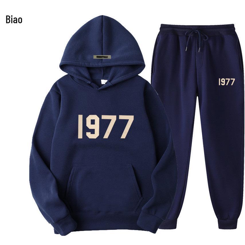 ESSENTIALS 1977 Модный флисовый комплект с худи - Унисекс Свободный крой Свитшот