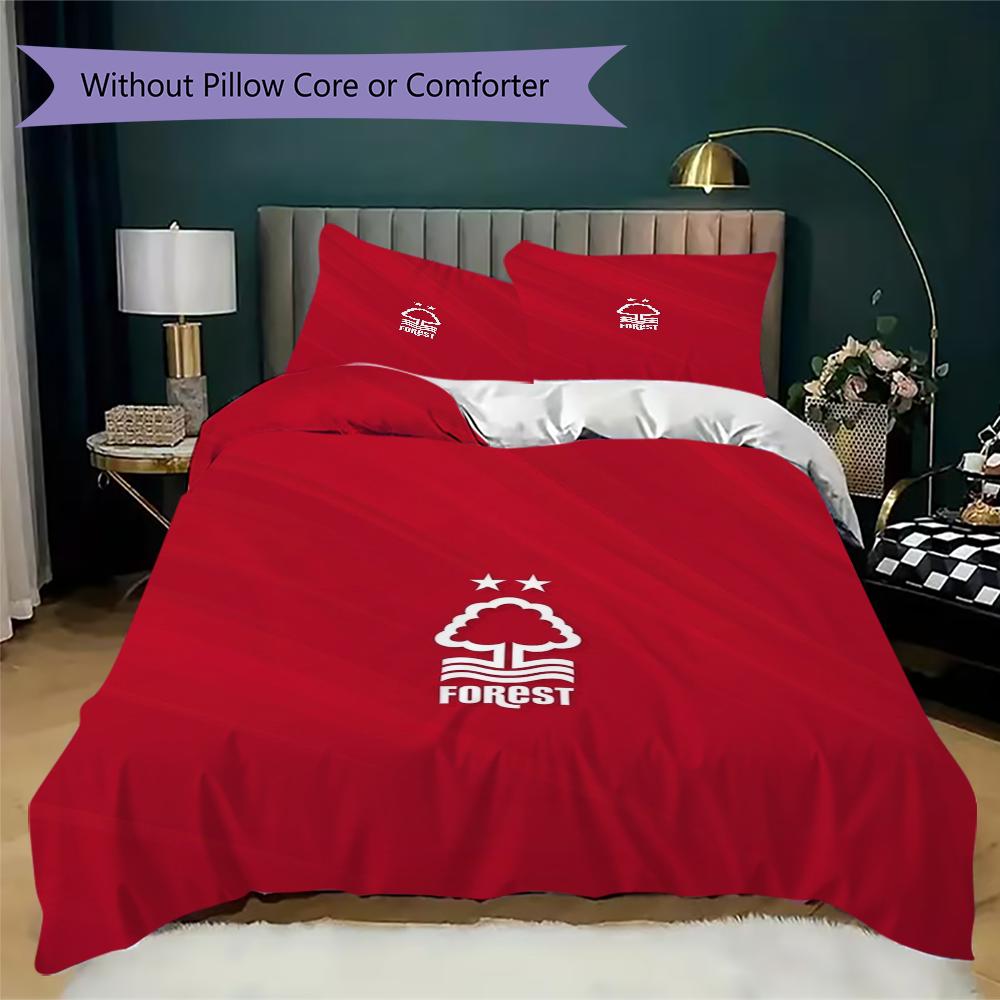 Nottingham Forest FC Pattern Bedding uilt Set uilt Cover Pillowcase Home Decoration Birthday Gift (1 * duvet cover + 2 * pillowcase without core)