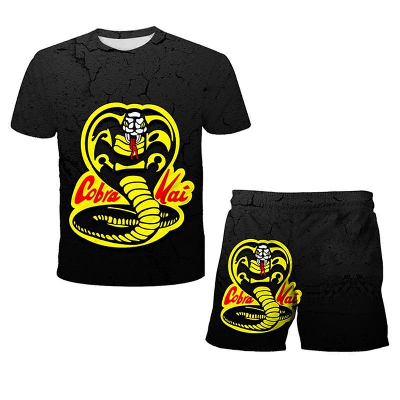Детский повседневный летний комплект: футболка с 3D-принтом Cobra Kai и шорты