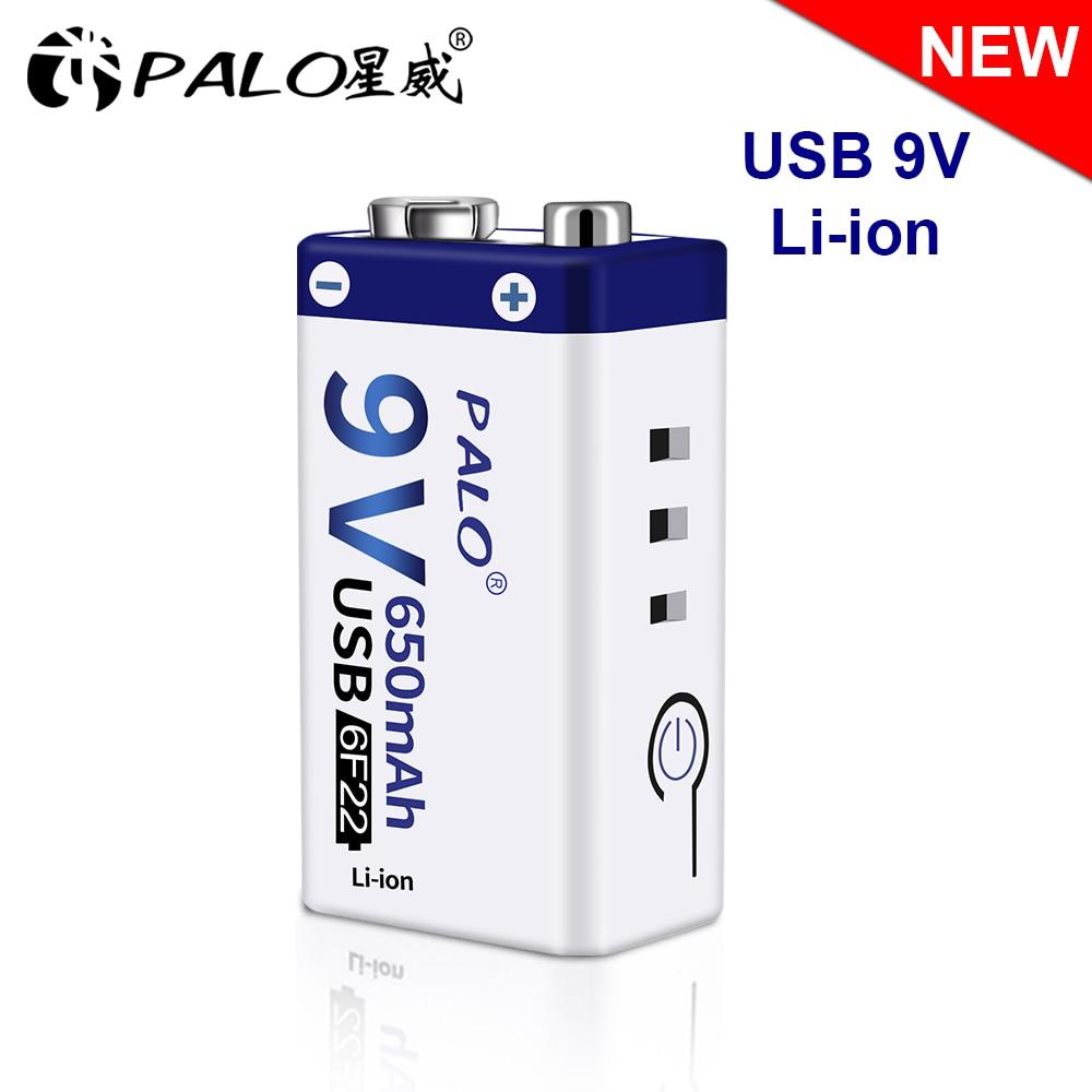 PALO 100% оригинальная 6f22 9V Usb батарея 9v перезаряжаемая батарея Li Ion 9V литий-ионные батареи для термометра микрофона батареи