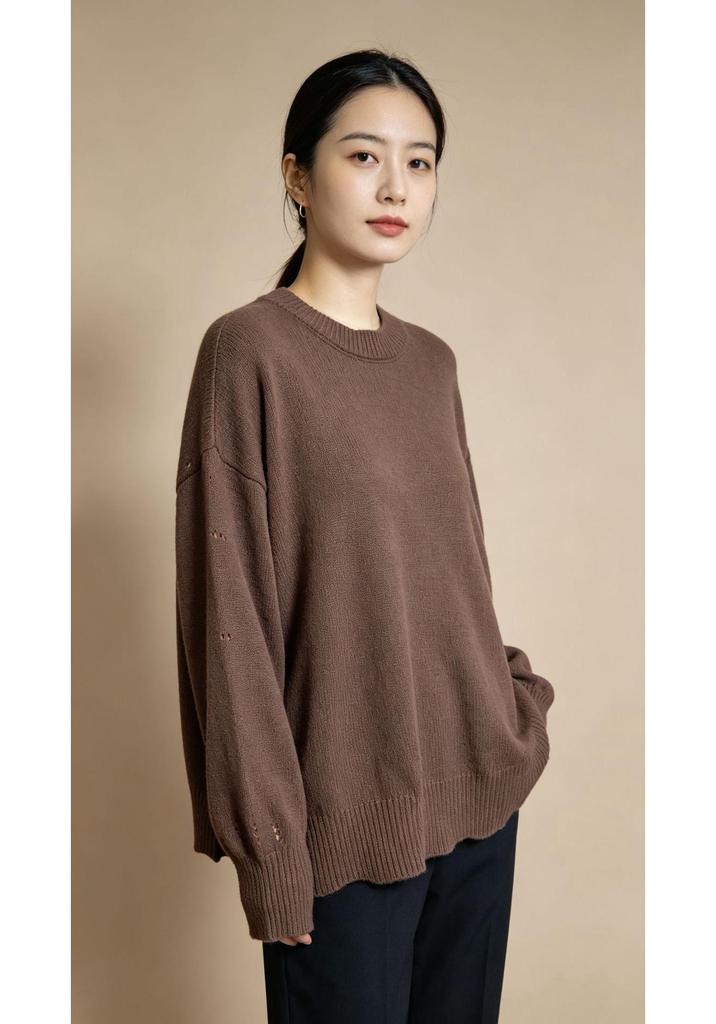 2026 Euro-American Autumn/Winter Women's Loose Solid Color Round Neck Pullover Sweater