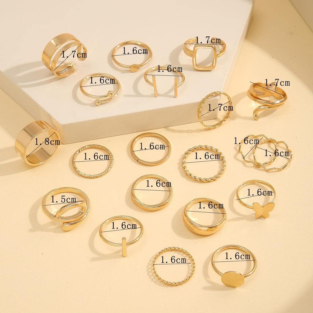 17KM Vintage Gold Color Snake Ring Set 20Pcs/Set Geometric Butterfly Adjustable Rings for Women Girls Fashion Jewelry Gift