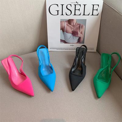 Новые летние брендовые женские босоножки на высоком каблуке 6,5 см с открытой пяткой, туфли-лодочки зеленого и синего цвета на шпильке, женские вечерние туфли-лодочки розово-красного цвета