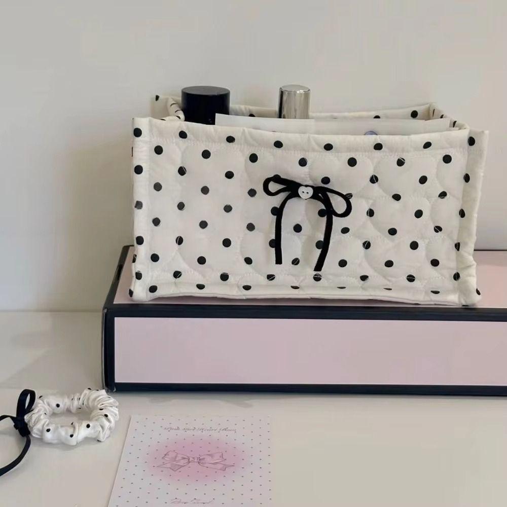Quilted Polka Dot Storage Basket Rectangular Fabric Storage Box Desktop Organizer Home Decoration