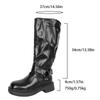 Chunky Platform Biker Boots for Women 2025 Autumn Winter Knee High Boots Woman Fashion Belt Buckle PU Leather Long Botas Mujer