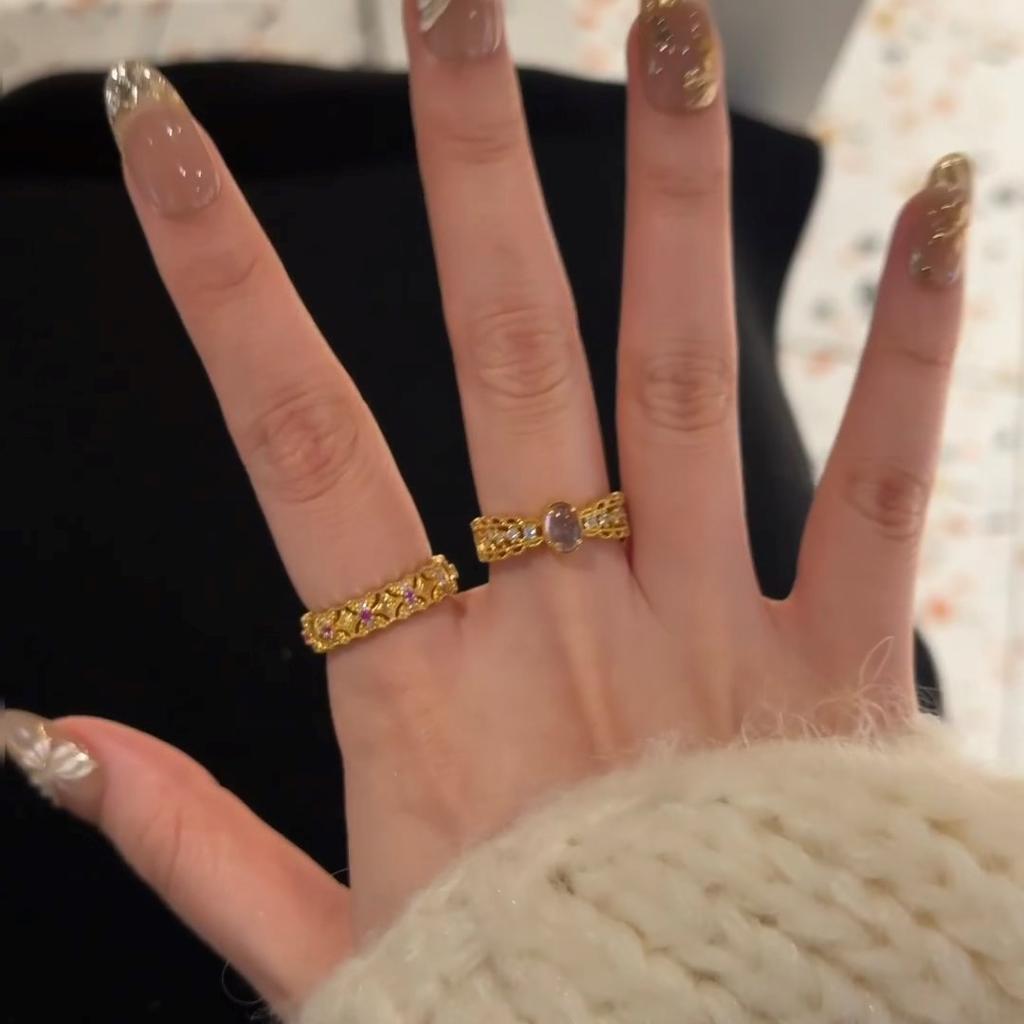 Кольцо-погремушка с имитацией древнего аметиста, женское, легкое, роскошное, высокого класса, нишевое, уникальное, изысканное, модное, универсальное кольцо