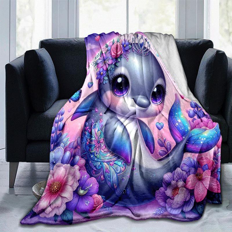 1pc Dolphin Printing Lightweight Flannel Blanket, Comfortable and Warm Blanket, for Camping Sofa Bed and Couch Office, Suitable for Gift Blan