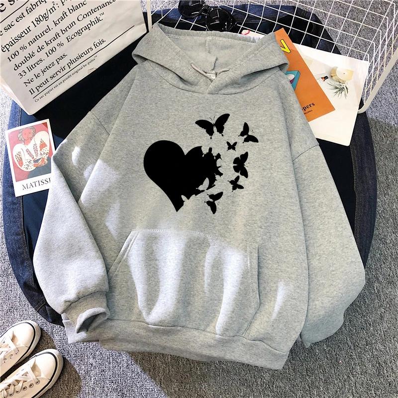 New Heart Print Woman Hooded Sweatshirts Autumn Winter Daily Casual Sporty Hoodie Female Urban Warm Comfortable Hoody Coat