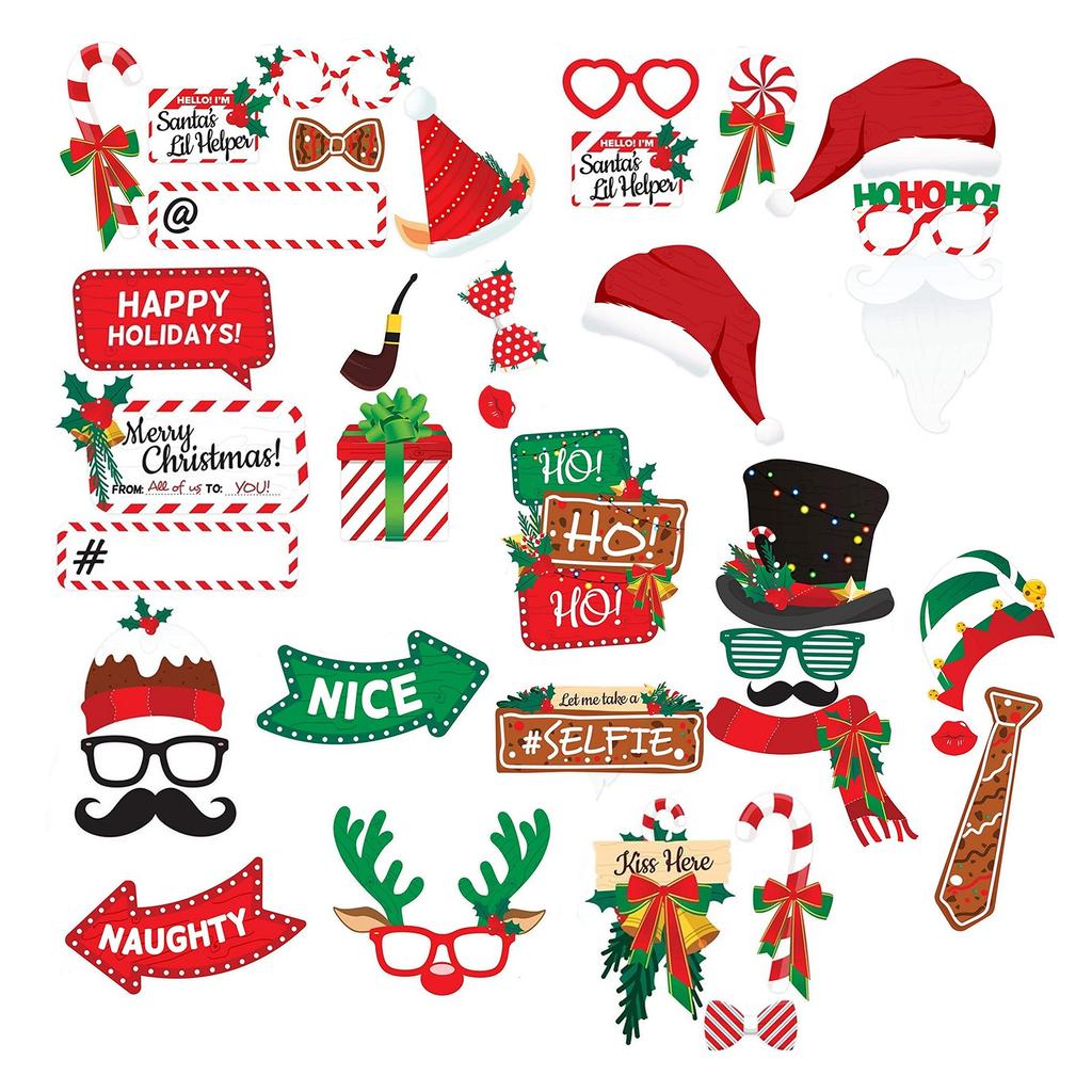 38pcs Christmas Party Photo Props Party Christmas Hat Socks Beard Antlers Decoration