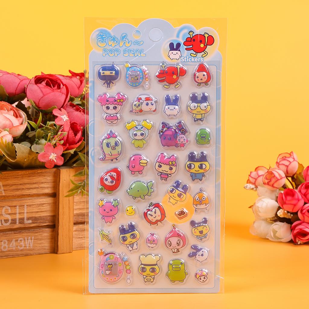 4/40pcs Kawaii Tamagotchi 3D Relief Stickers - Cute Cartoon Bubble Decals for Hand Account, Notebook & Phone Decoration
