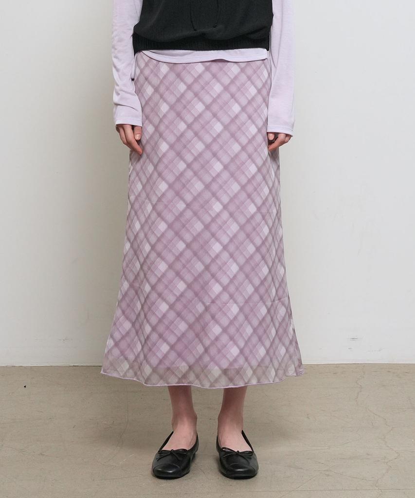 General Idea Check Sheer Long Skirt [Soft Pink] / Gf2Lsk510