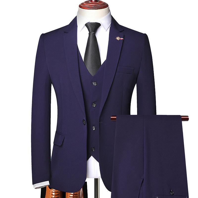 Мужской деловой повседневный пиджак, маленький костюм, облегающее банкетное свадебное платье, однотонный костюм, комплект из трех предметов