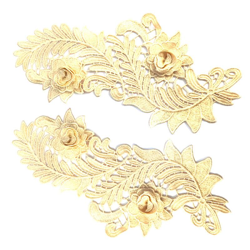 1 пара аппликаций из ткани с цветами для модной одежды, платья, декора, 3D, полые, водорастворимые, для DIY-поделок, кружевная вышивка