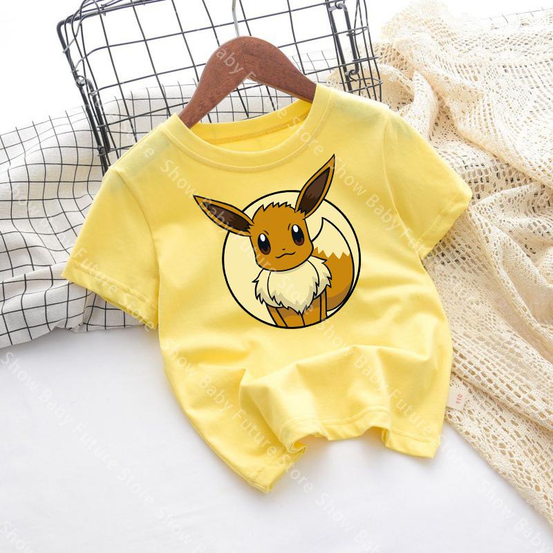 Different Colors Cartoon Cotton T Shirt Cute for Boys Girls Pokemons Pikachus Squirtles Summer Clothes Tops Anime Short Sleeve