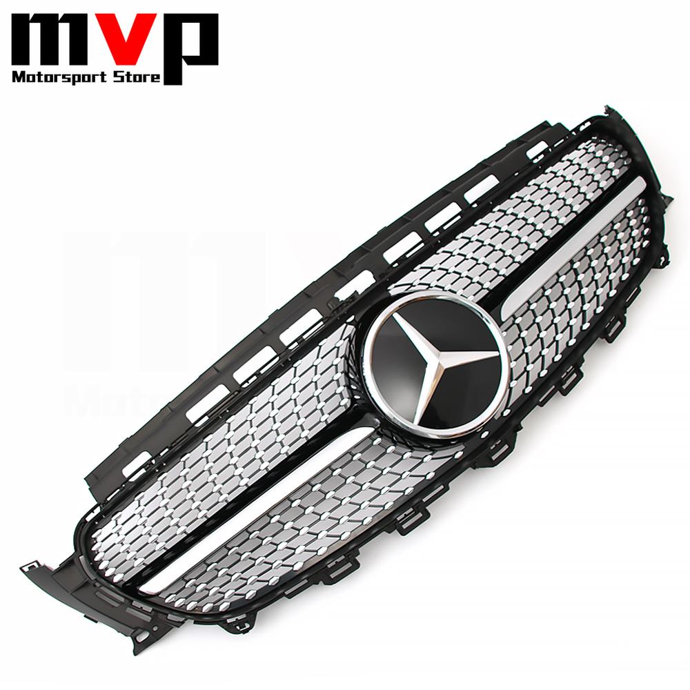 FCM5 Diamonds Style Racing Grille With Car Front Bumper Grill Silver Border Mirror 3D Emblem Logo For Mercedes Benz E W213 16-20 E300