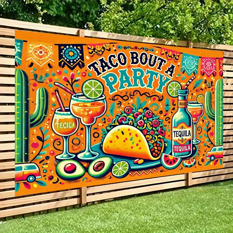 Vivid Mexican party background with colorful Mexican tortillas Margarita and cactus designs