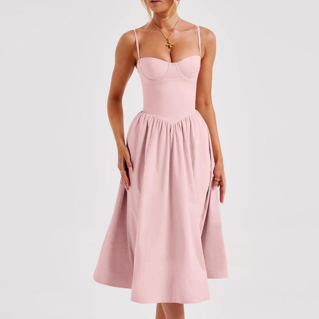 Summer Women's French Vintage Palace Style Dopamine Outfit Long Suspender Dress