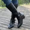 Fashion Fashion Buckle Knee High Boots for Women Winter Square Heels Western Long Boots Woman Black Pu Leather Punk Gothic Booties