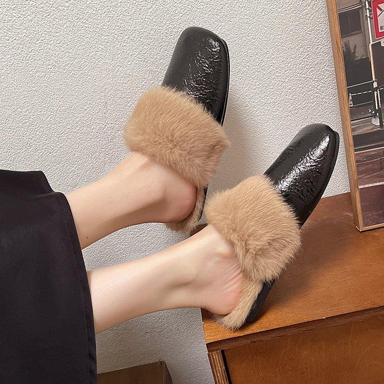 Fur Mules Shoes Women Slippers Warm Home Flats Cotton Shoes Winter 2024 Trend Fashion Flip Flops Brand Casual Plush Zapatos Lady