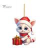 Рождественский кулон, милый мультяшный стиль, подвесной аксессуар со шнурком, акриловый рождественский кот, подвесное зеркало заднего вида