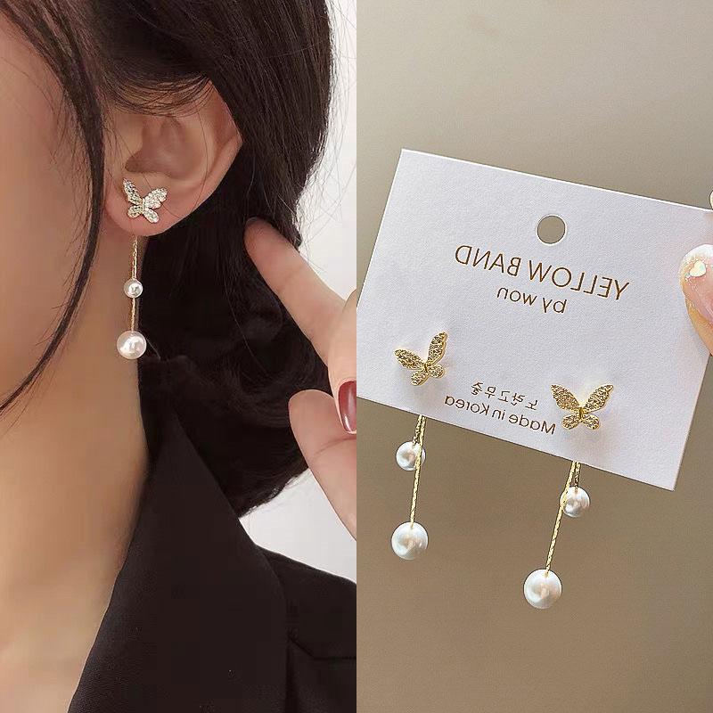 Color Needle Purple Butterfly Long Tassel Earrings For Women Jewelry  Trending Korean Fashion Luxury Crystal Earrings