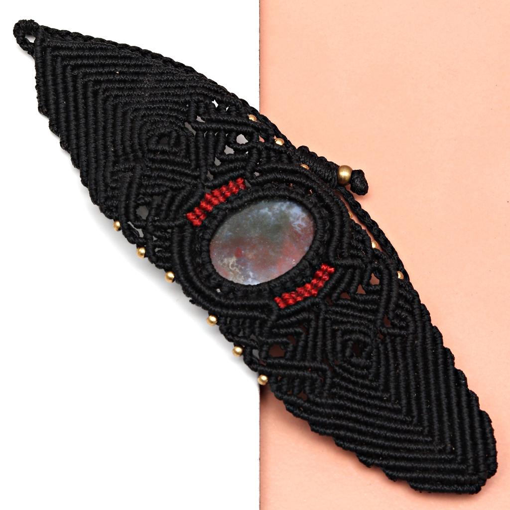 Браслет Bloodstone Macrame Stone Hemp Подвеска Регулируемые бусины Ювелирные изделия